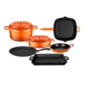 Lava Döküm 6x Trendy Serisi 8 Parça Tencere & Tava Seti  Turuncu thumbnail 2