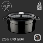 Lava Döküm Yuvarlak Tencere. Trendy Çap(Ø)28cm.  Siyah - 4