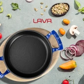 Lava Döküm Yuvarlak Sahan Döküm Demir Yekpare Çift Kulplu Kayın Servis Ahşabı. Çap(Ø)20cm.  Mavi thumbnail 7