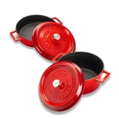 Lava Döküm Yuvarlak Derin ve Sığ 5 Parça Tencere Seti  Kırmızı thumbnail 4