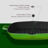 Lava Döküm Kare Izgara Tava Döküm Demir Yekpare Saplı Ölçü 28x28cm.  Yeşil thumbnail 5