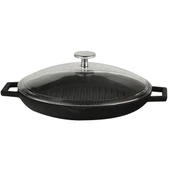 Lava Döküm Yuvarlak Izgara Tavası Cam Kapaklı Döküm Demir Yekpare Çift Kulplu Çap(Ø)30cm. thumbnail 1