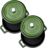 Lava Döküm Yuvarlak Derin ve Sığ 5 Parça Tencere Seti  Yeşil thumbnail 4