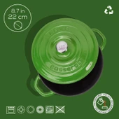 Lava Döküm Yuvarlak Tencere Döküm Demir Kapak New Heritage Serisi Çap(Ø)22cm.  Yeşil thumbnail 4