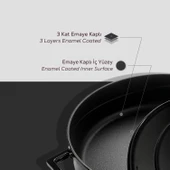 Lava Döküm Çok Amaçlı Yayvan Tencere. Folk Serisi Çap(Ø)28cm.  Siyah thumbnail 6