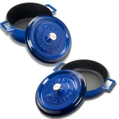 Lava Döküm Yuvarlak Derin ve Sığ 5 Parça Tencere Seti  Mavi thumbnail 4