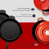 Lava Döküm 4X New Heritage Serisi Döküm Demir Tencere Tava Çeyiz Seti  Kırmızı - 6