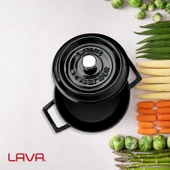 Lava Döküm Yuvarlak Tencere. Trendy Çap(Ø)20cm.  Siyah thumbnail 7