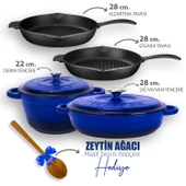 Lava Döküm 4X New Heritage Serisi Döküm Demir Tencere Tava Çeyiz Seti  Mavi - 1