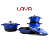 Lava Döküm 4X New Heritage Serisi Döküm Demir Tencere Seti  Mavi thumbnail 2