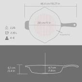 Lava Döküm Yuvarlak Izgara Tavası Döküm Demir Yekpare Saplı Premium Serisi. Çap(Ø)28cm.  Gri - 5