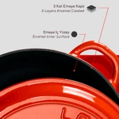 Lava Döküm Yuvarlak Çok Amaçlı Yayvan Tencere New Heritage Serisi Çap(Ø)28cm.  Kırmızı thumbnail 6