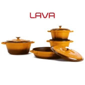 Lava Döküm 4X New Heritage Serisi Döküm Demir Tencere Seti  Turuncu thumbnail 2