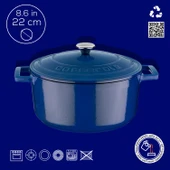 Lava Döküm Yuvarlak Tencere. Folk Çap(Ø) 22cm.  Mavi thumbnail 4