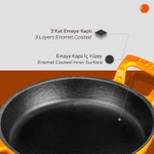 Lava Döküm Yuvarlak Sahan Döküm Demir Yekpare Çift Kulplu Çap(Ø)20cm.  Turuncu thumbnail 6