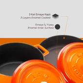 Lava Döküm Yuvarlak Derin ve Sığ 5 Parça Tencere Seti  Turuncu thumbnail 9