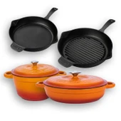 Lava Döküm 4X New Heritage Serisi Döküm Demir Tencere Tava Çeyiz Seti  Turuncu thumbnail 2