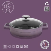 Lava Döküm Çok Amaçlı Yayvan Tencere. Glaze Serisi Çap(Ø)28cm.  Mor thumbnail 4