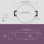 Lava Döküm Çok Amaçlı Yayvan Tencere. Trendy Serisi Çap(Ø)24cm.  Mor thumbnail 5