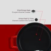 Lava Döküm Çok Amaçlı Yayvan Tencere. Glaze Serisi Çap(Ø)28cm. Kırmızı - 6