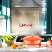 Lava Döküm Çok Amaçlı Yayvan Tencere. Folk Serisi Çap(Ø)28cm.  Turuncu thumbnail 7