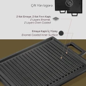 Lava Döküm Dikdörtgen Çift Yön Izgara Hot Plate Döküm Demir Yekpare Çift Kulplu Ölçü 22x30cm. thumbnail 6