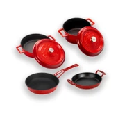 Lava Döküm 4x Trendy Serisi 7 Parça Tencere & Tava Seti  Kırmızı thumbnail 2