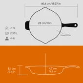 Lava Döküm Yuvarlak Kızartma Tavası Döküm Demir Yekpare Saplı. Çap(Ø)28cm  Turuncu thumbnail 5