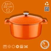 Lava Döküm Yuvarlak Tencere. Folk Çap(Ø) 22cm.  Turuncu - 4