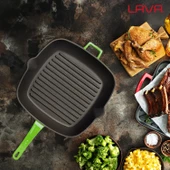 Lava Döküm Kare Izgara Tava Döküm Demir Yekpare Saplı Ölçü 28x28cm.  Yeşil thumbnail 6