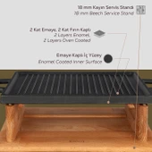 Lava Döküm Dikdörtgen Çift Yön Izgara Hot Plate Döküm Demir Yekpare Çift Kulplu Kayın Servis Ahşabı Ölçü 22x30cm.(Isıtıcı dahil değildir.) - 6