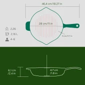 Lava Döküm Yuvarlak Izgara Tavası Döküm Demir Yekpare Saplı Premium Serisi. Çap(Ø)28cm.  Yeşil thumbnail 5