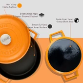 Lava Döküm Çok Amaçlı Yayvan Tencere Döküm Demir Kubbe Form Kapak Spring Serisi Çap(Ø)28cm.  Turuncu thumbnail 6