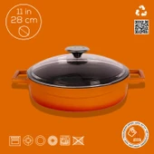 Lava Döküm Çok Amaçlı Yayvan Tencere. Glaze Serisi Çap(Ø)28cm.  Turuncu - 4