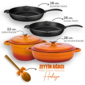 Lava Döküm 4X New Heritage Serisi Döküm Demir Tencere Tava Çeyiz Seti  Turuncu thumbnail 1