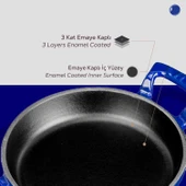 Lava Döküm Yuvarlak Sahan Döküm Demir Yekpare Çift Kulplu Çap(Ø)20cm.  Mavi thumbnail 6