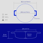 Lava Döküm Çok Amaçlı Yayvan Tencere Döküm Demir Yekpare Kulplu Edition Serisi Çap(Ø)28cm.  Mavi thumbnail 5