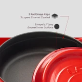 Lava Döküm Çok Amaçlı Yayvan Tencere. Trendy Serisi Çap(Ø)24cm.  Kırmızı thumbnail 6
