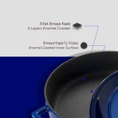 Lava Döküm Çok Amaçlı Yayvan Tencere. Folk Serisi Çap(Ø)28cm.  Mavi thumbnail 5