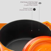 Lava Döküm Yuvarlak Tencere. Trendy Çap(Ø) 24cm.  Turuncu thumbnail 6