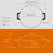 Lava Döküm Çok Amaçlı Yayvan Tencere. Glaze Serisi Çap(Ø)28cm. Turuncu - 5