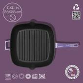 Lava Döküm Kare Izgara Tava Döküm Demir Yekpare Saplı Ölçü 28x28cm.  Mor thumbnail 3