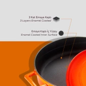 Lava Döküm Çok Amaçlı Yayvan Tencere. Folk Serisi Çap(Ø)28cm.  Turuncu thumbnail 6