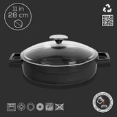 Lava Döküm Çok Amaçlı Yayvan Tencere. Glaze Serisi Çap(Ø)28cm.  Siyah thumbnail 4