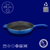 Lava Döküm Yuvarlak Kızartma Tavası Döküm Demir Yekpare Saplı. Çap(Ø)28cm  Mavi - 4