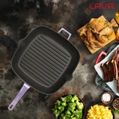 Lava Döküm Kare Izgara Tava Döküm Demir Yekpare Saplı Ölçü 28x28cm.  Mor thumbnail 6