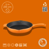 Lava Döküm Yuvarlak Kızartma Tavası Döküm Demir Yekpare Saplı. Çap(Ø)28cm  Turuncu thumbnail 4