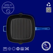 Lava Döküm Kare Izgara Tava Döküm Demir Yekpare Saplı Ölçü 28x28cm.  Mavi thumbnail 4