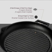 Lava Döküm Yuvarlak Izgara Tavası Döküm Demir Yekpare Çift Kulplu Çap(Ø)30cm. thumbnail 6