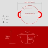 Lava Döküm Yuvarlak Tencere Döküm Demir Kapak New Heritage Serisi Çap(Ø)22cm.  Kırmızı - 5
